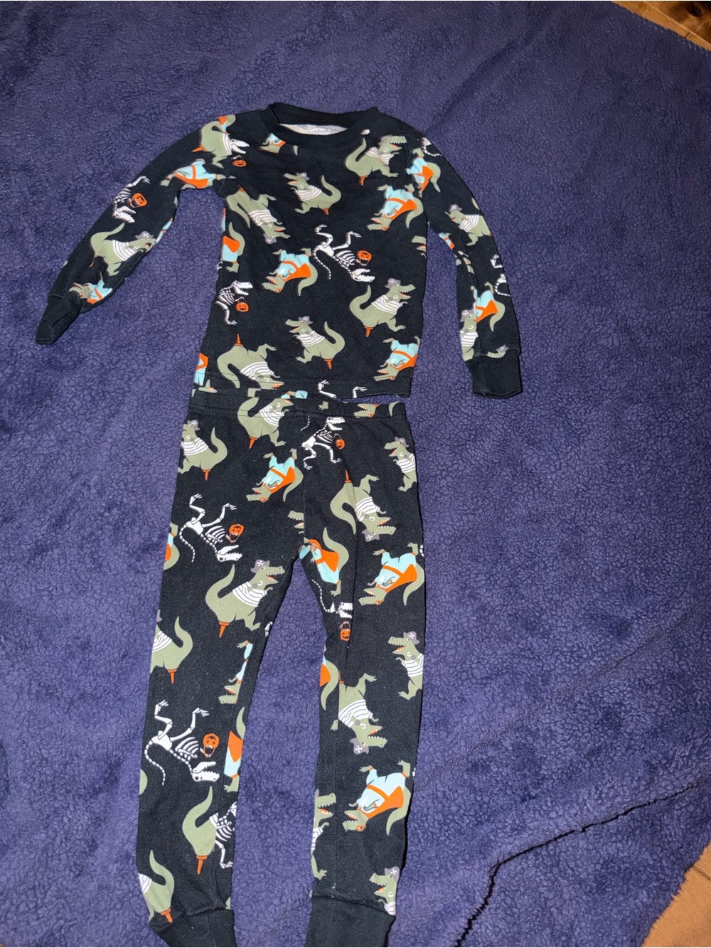 Kids Black Dino Print Pajama Set - size 3T